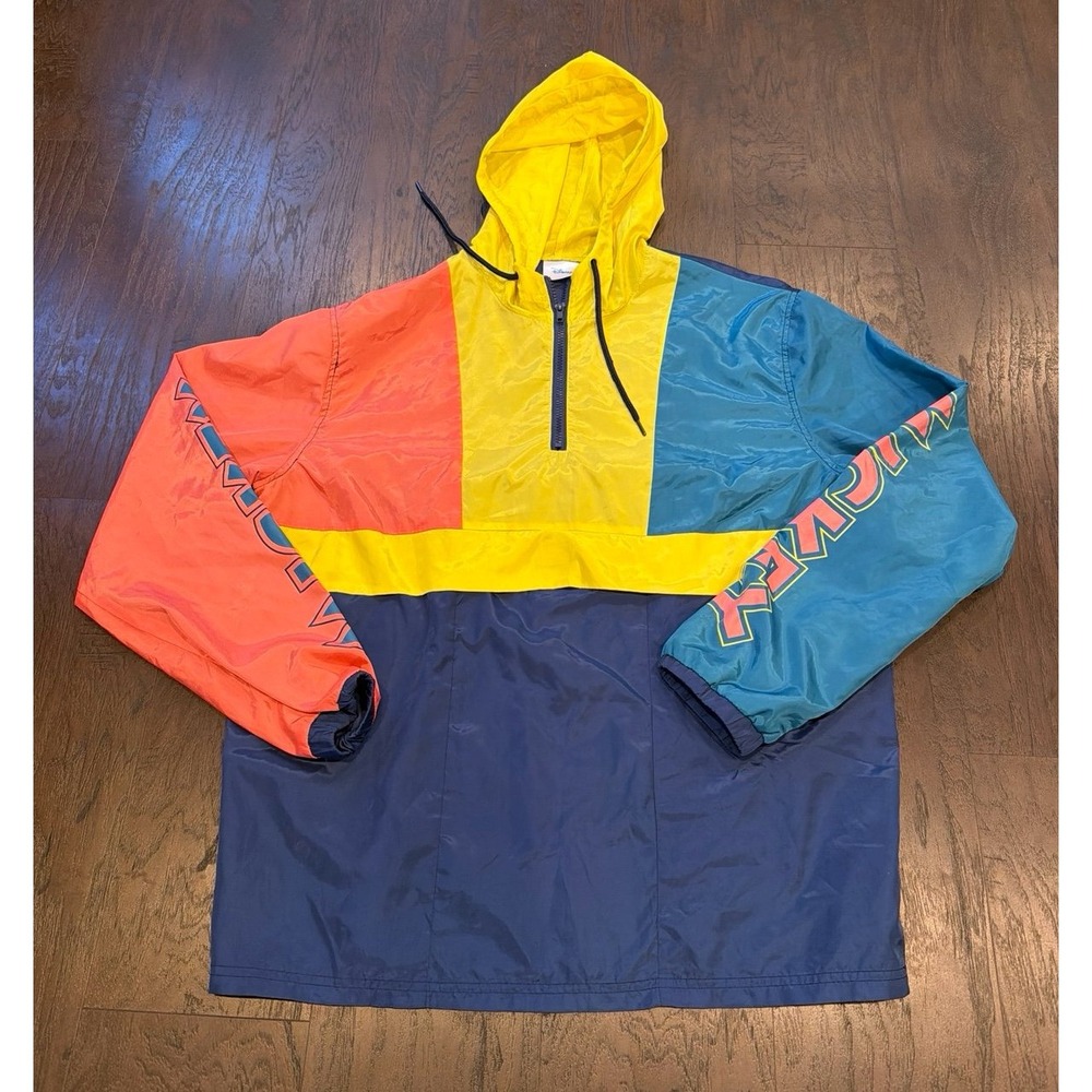 Disney Mickey Windbreaker Mens Large Quarter Zip Hooded